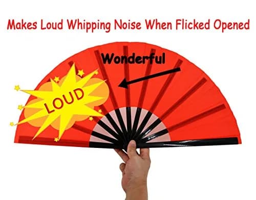 Amajiji Large Folding Hand Fan Rave Fan, Red 35cm (13.78 inches) | Easy Open Nylon Cloth for Dance & Festivals thumbnail 3