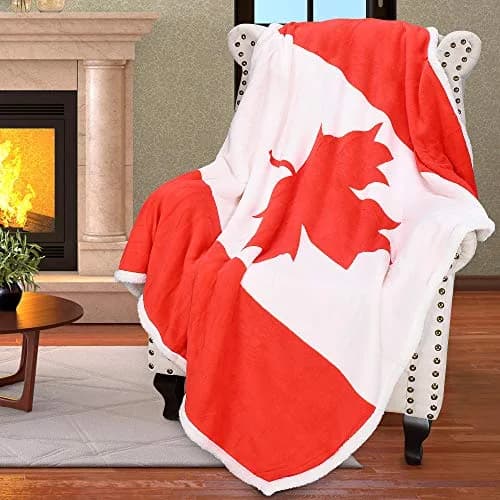 Catalonia Sherpa Fleece Blanket 60” x 50” | Reversible Polar Throw with Canada Flag Pattern thumbnail 1