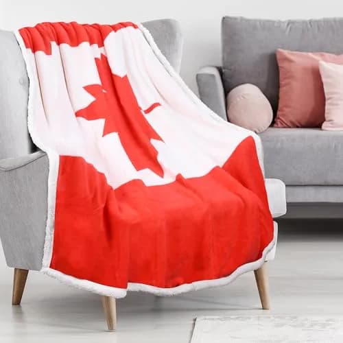 Catalonia Sherpa Fleece Blanket 60” x 50” | Reversible Polar Throw with Canada Flag Pattern thumbnail 4