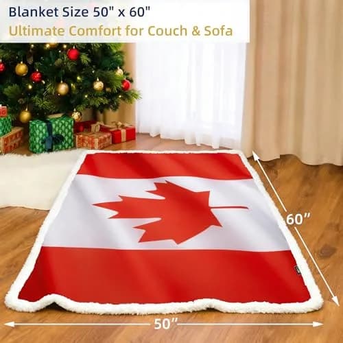 Catalonia Sherpa Fleece Blanket 60” x 50” | Reversible Polar Throw with Canada Flag Pattern thumbnail 7