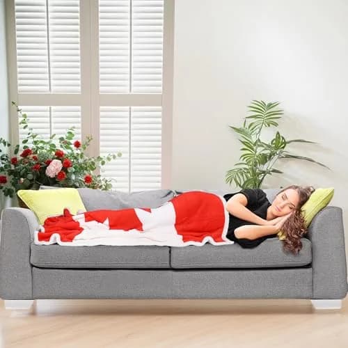 Catalonia Sherpa Fleece Blanket 60” x 50” | Reversible Polar Throw with Canada Flag Pattern thumbnail 3