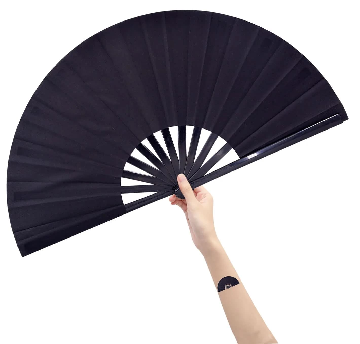 Amajiji Large Folding Fan Black | Elegant Japanese/Chinese Hand Fan for Women (35cm) — Black