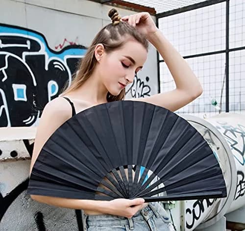 Amajiji Large Folding Fan Black | Elegant Japanese/Chinese Hand Fan for Women (35cm) thumbnail 6