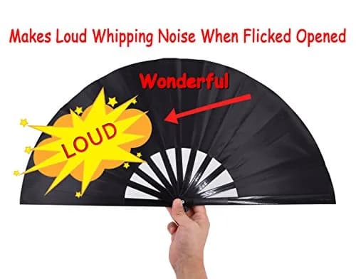 Amajiji Large Folding Fan Black | Elegant Japanese/Chinese Hand Fan for Women (35cm) thumbnail 3