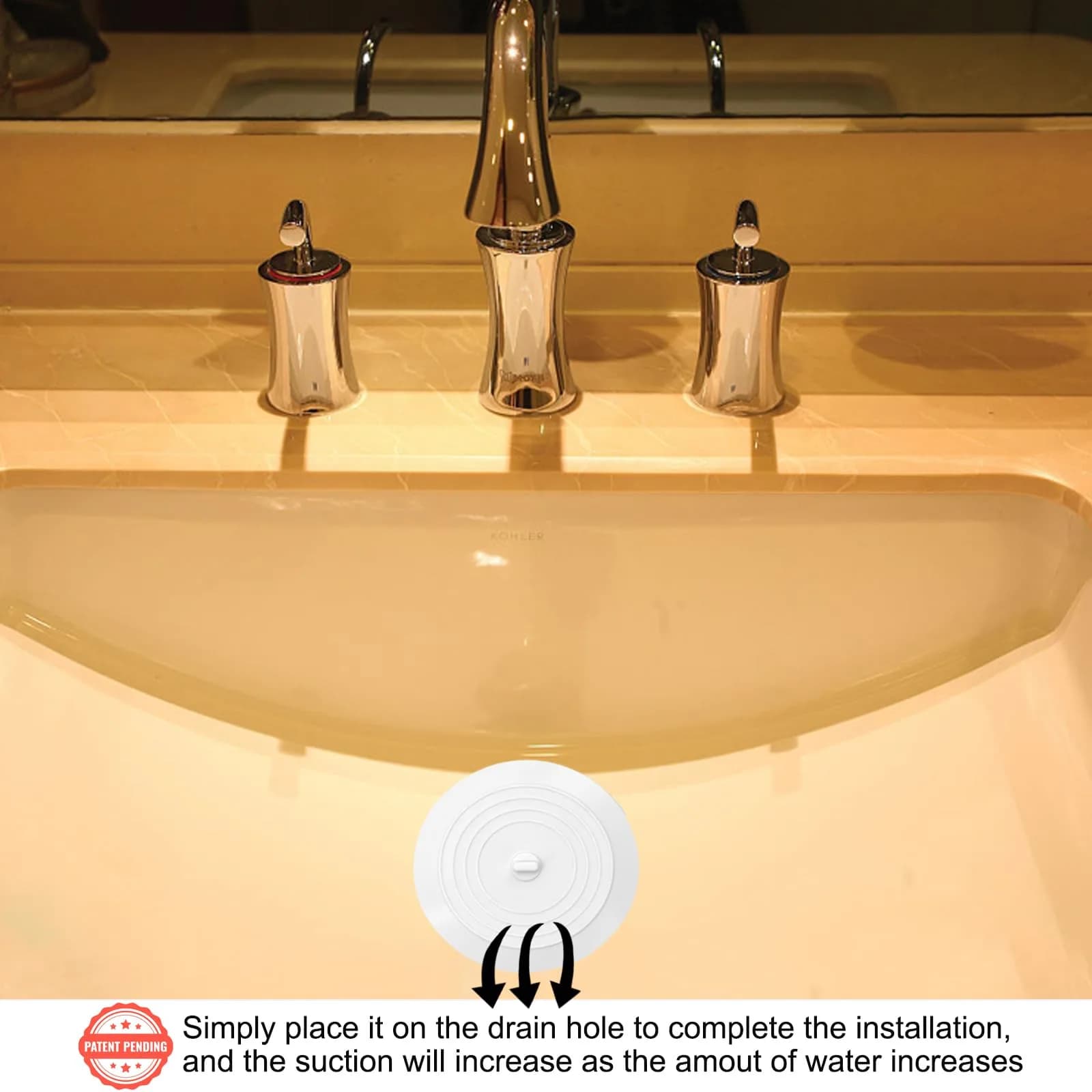 V-TOP 6 inch White & Gray Tub Stopper 2 Pack - Silicone Drain Plug for Kitchen, Bath, Laundry - view 3