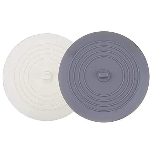 V-TOP Tub Stopper 2 Pack, 6 inch Blue Transparent Silicone Drain Plug | Universal Fit for Kitchen, Bath, Laundry — 6" White&gray