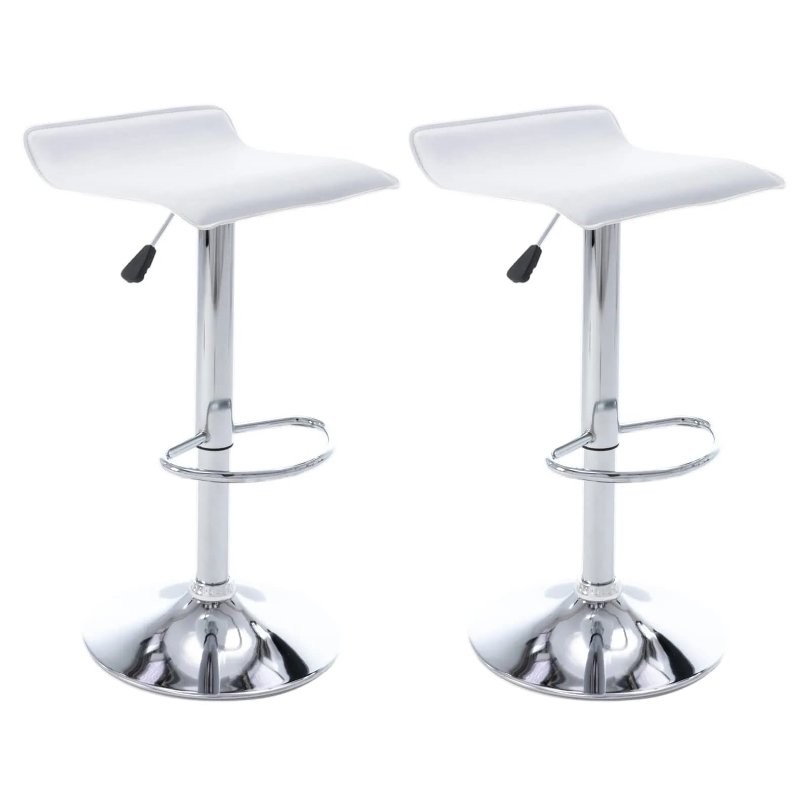 Vogue Furniture Direct White PU Leather Adjustable Swivel Backless Bar Stools Set of 2 | Modern, Stylish, 250 lbs Capacity