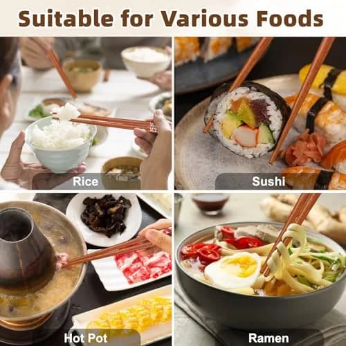 Antner Handmade Japanese Natural Wooden Chopsticks Gift Set with Box, 5 Pairs, 22.8 cm (9 inches) thumbnail 6