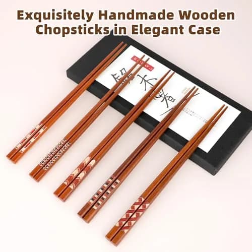 Antner Handmade Japanese Natural Wooden Chopsticks Gift Set with Box, 5 Pairs, 22.8 cm (9 inches) thumbnail 3