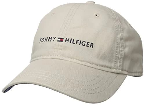 Tommy Hilfiger Men's Logo Dad Baseball Cap in Tommy Stone - 100% Cotton, Adjustable Fit - main product image