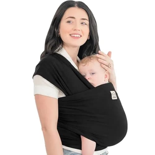 KeaBabies Original Baby Wrap Carrier Pink Daisies | Ergonomic, IHDI Certified, Breathable Fabric — Trendy Black / One Size