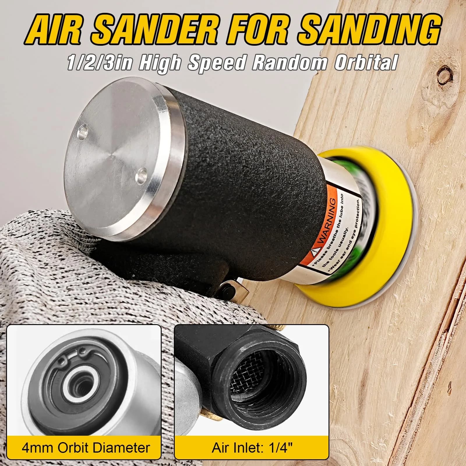 SI FANG Mini Orbital Air Sander 2" & 3" Pads | High Speed 15,000 RPM for Auto Body Work - view 3