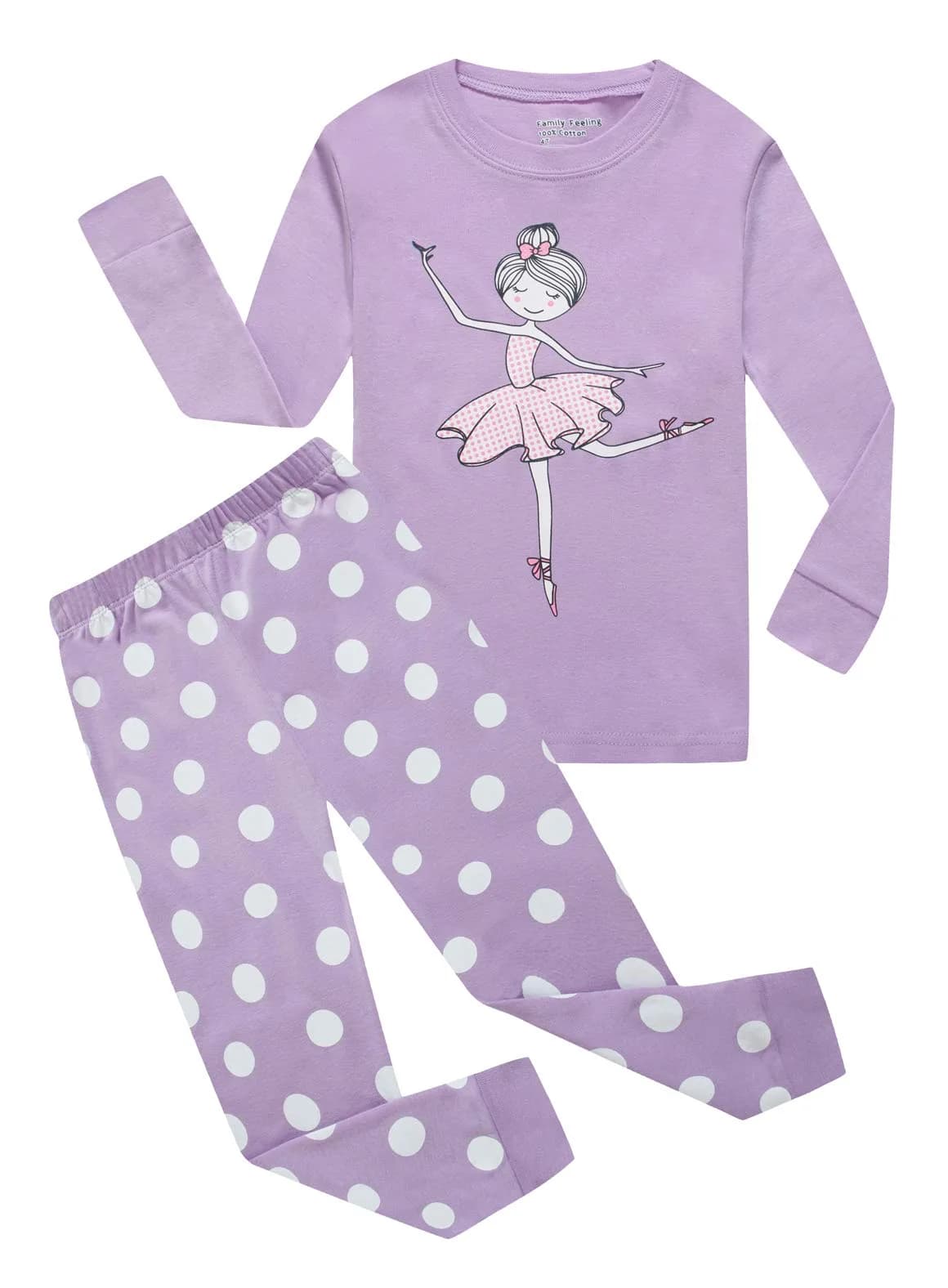Family Feeling Big Girls Long Sleeve Ballet Pajamas Sets Size 12 | 100% Cotton, Snug Fit for Safe Sleep (70-120c) — 12