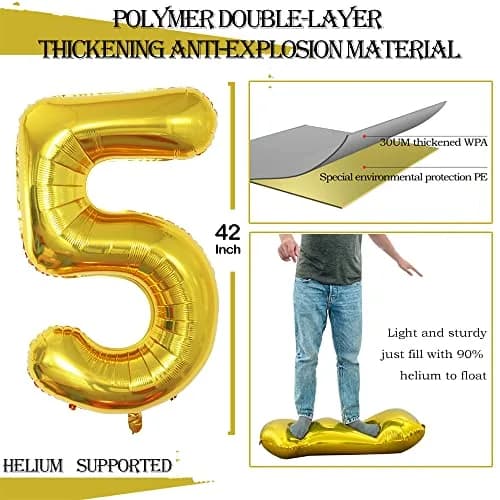 GOER Number 50 Balloons 42 Inch Gold | Reinforced Jumbo Foil Helium Balloons for 50th Anniversary thumbnail 2