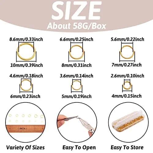 PH PandaHall Jewelry Findings 4-10mm Golden Jump Rings | Jewelry Making Components thumbnail 5