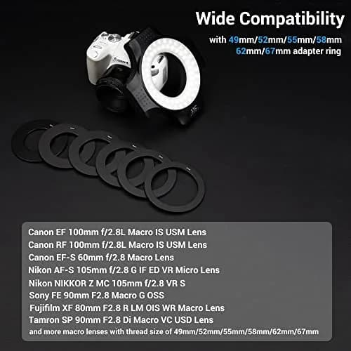 JJC Macro Ring Light with 49/52/55/58/62/67mm Adapter Rings | Bright Macro & Portrait Lighting thumbnail 4