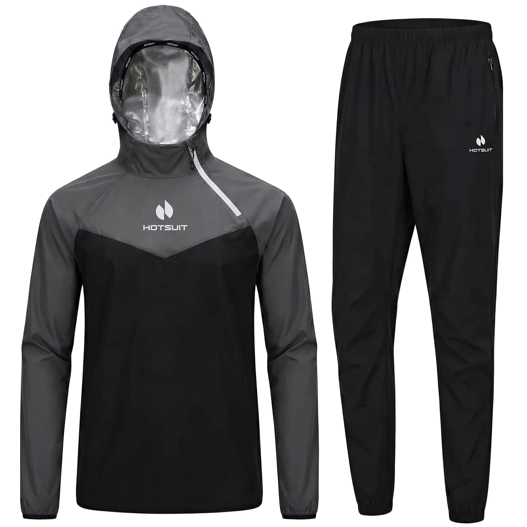 HOTSUIT Sauna Suit for Men Weight Loss Sweat Suits Jacket Pant Gym Workout, Gray, Medium | Sweat 5x More - main product image