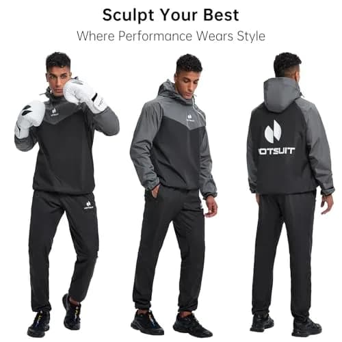 HOTSUIT Sauna Suit for Men Weight Loss Sweat Suits Jacket Pant Gym Workout, Gray, Medium | Sweat 5x More thumbnail 2