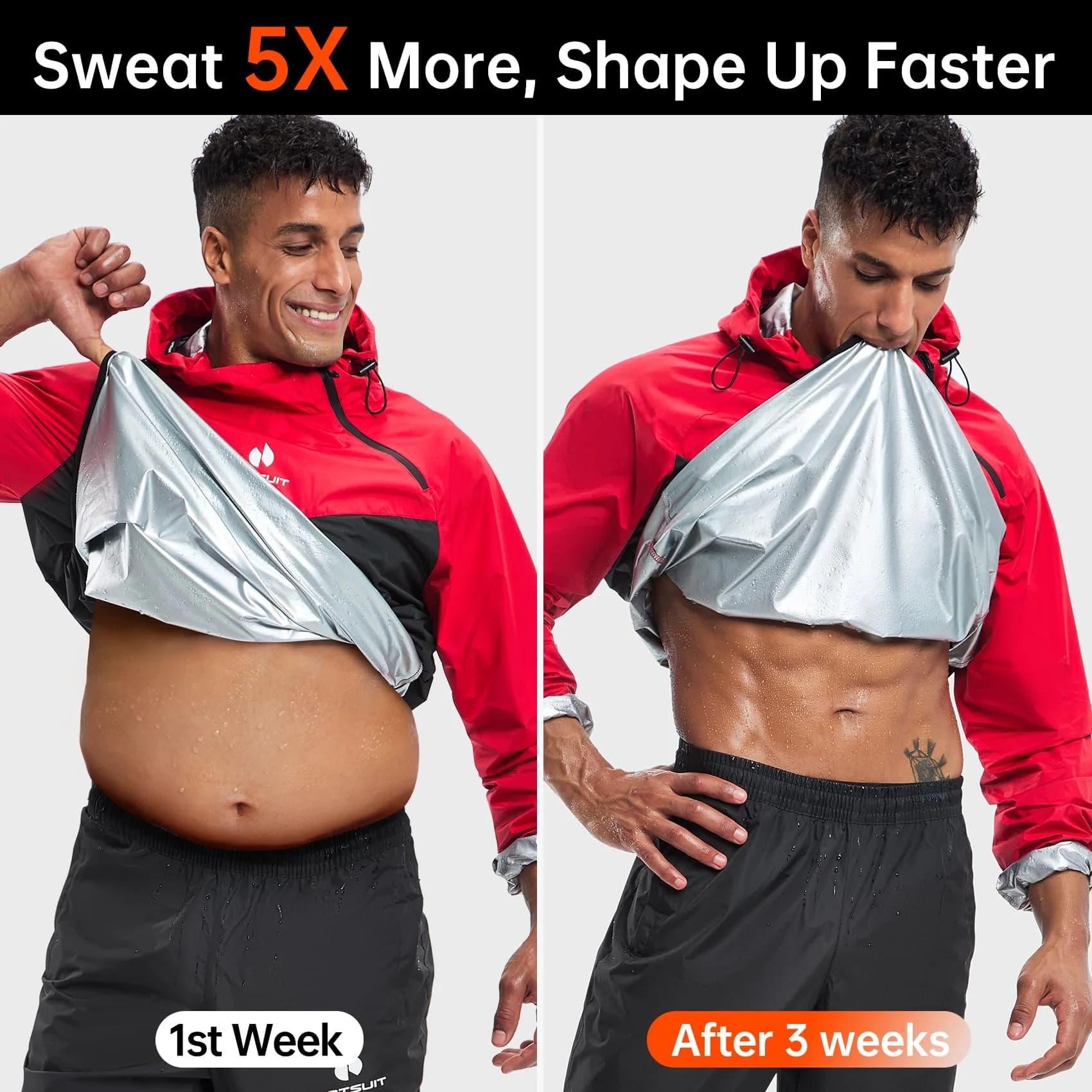 HOTSUIT Men's Sauna Suit - A. Red Jacket & Pants, Large | Sweat 5x More - view 3