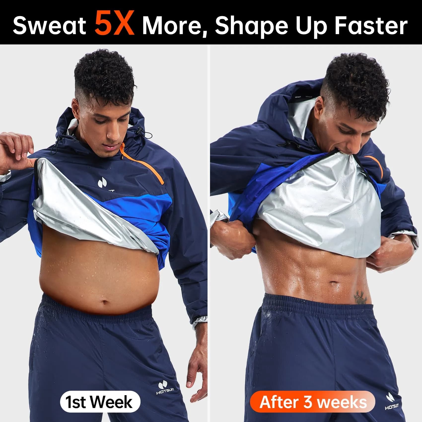 HOTSUIT Men's Navy Blue Sauna Suit for Weight Loss - Jacket & Pants, Large | Sweat 5x More - view 3