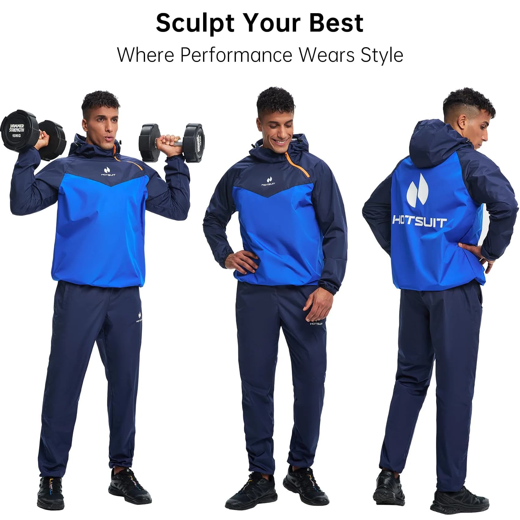 HOTSUIT Men's Sauna Suit Jacket & Pants Set - Navy, X-Large | Sweat 5x More - view 2