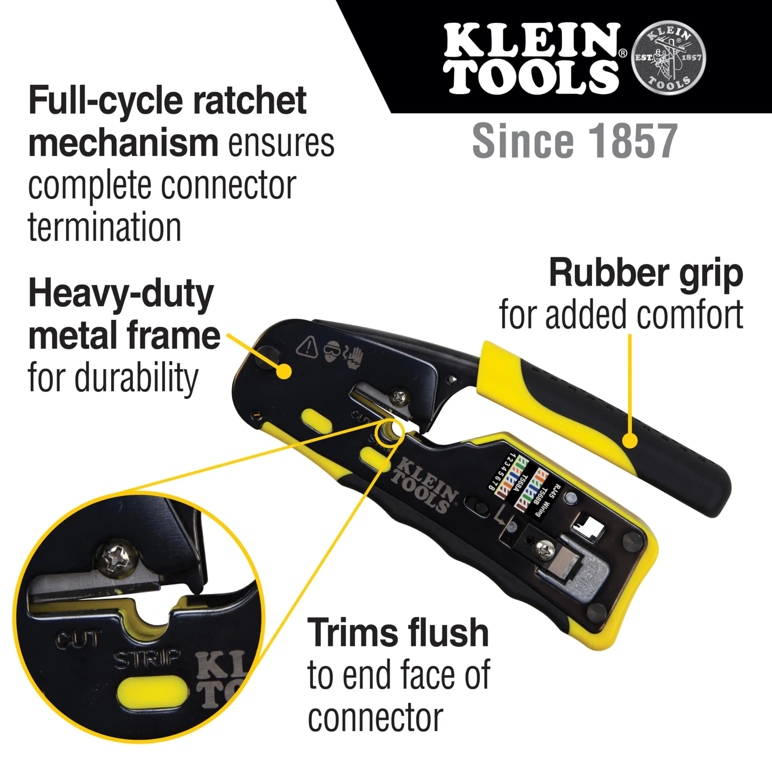 Klein Tools VDV226-110 Ratcheting Modular Data Cable Crimper, Wire Stripper & Cutter for RJ11/RJ12 & RJ45 Pass-Thru Connectors | 14.4 oz (408 g) Tool - view 4