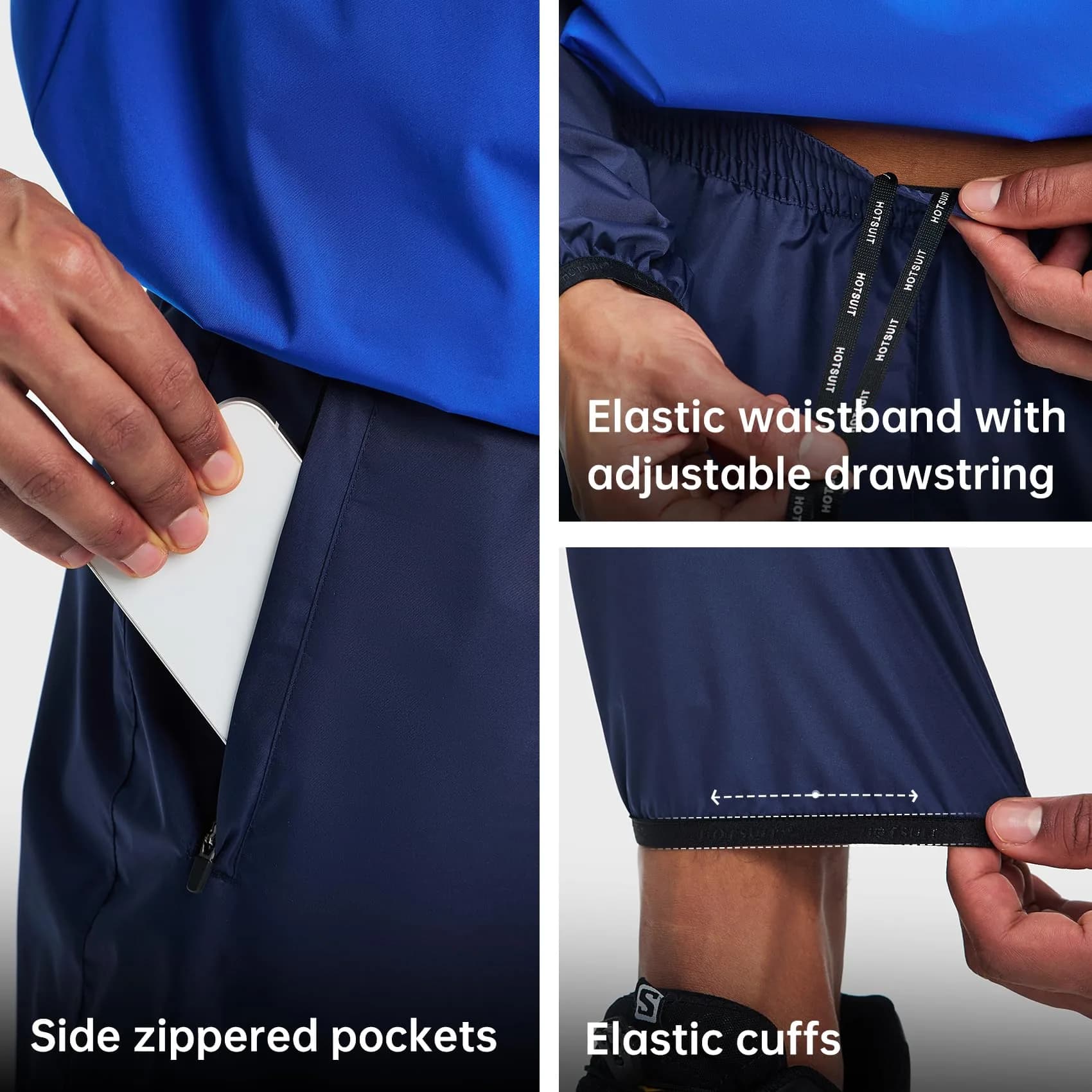 HOTSUIT Men's Sauna Suit Jacket & Pants XXL Navy | Sweat-Inducing Workout Gear - view 6