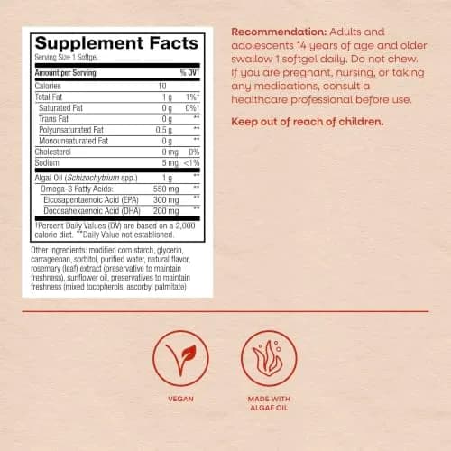 Nature's Way NutraVege Vegan Algal Oil Omega-3 550 mg (30 Count) | Supports Heart, Brain, and Eye Health thumbnail 6