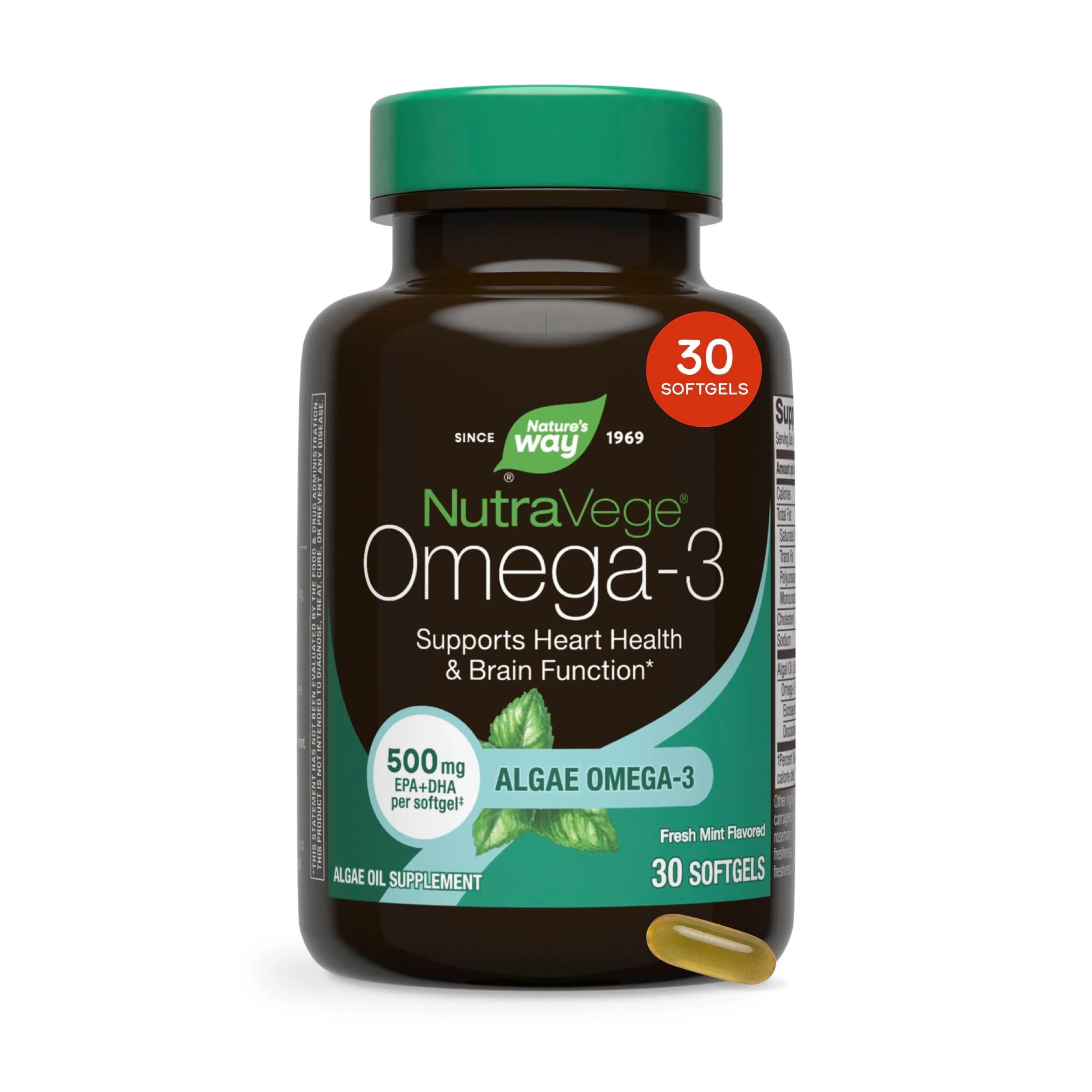 Nature's Way NutraVege Vegan Algal Oil Omega-3 550 mg (30 Count) | Supports Heart, Brain, and Eye Health — Softgel