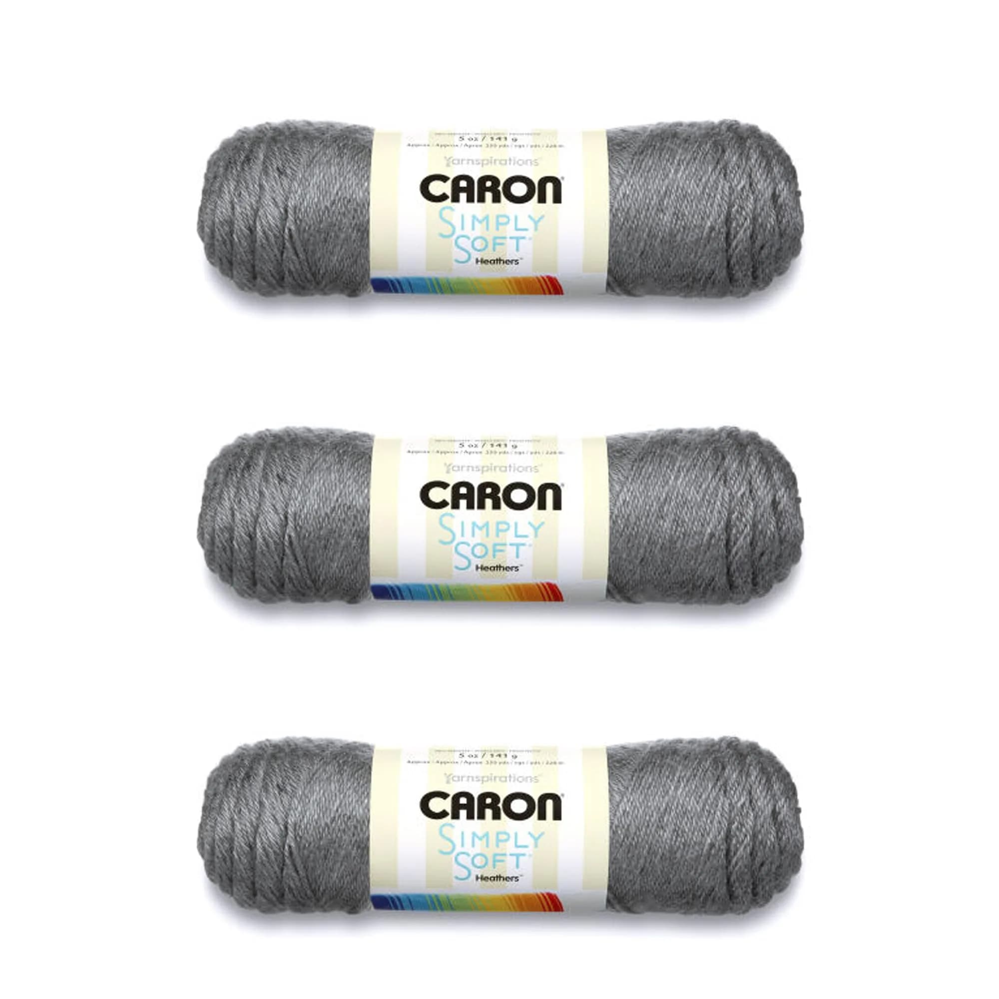 Caron Simply Soft Acrylic Yarn 3-Pack 510g (18oz) Heather Gray | Gauge 4 Medium Worsted — Gray Heather