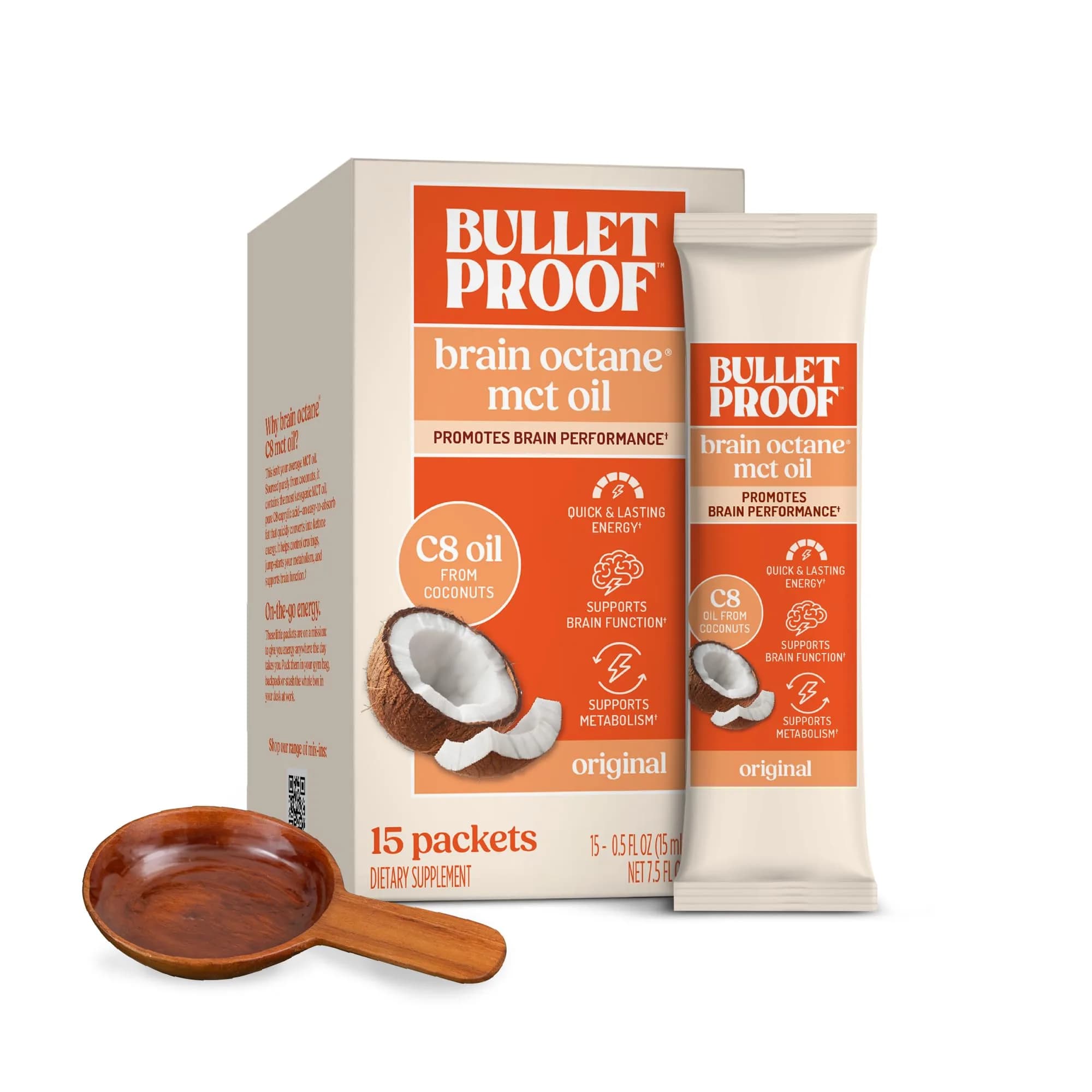 Bulletproof Brain Octane C8 MCT Oil Packets - 0.5 Fl Oz (15 Packets) | Triple-Distilled Keto Energy - main product image