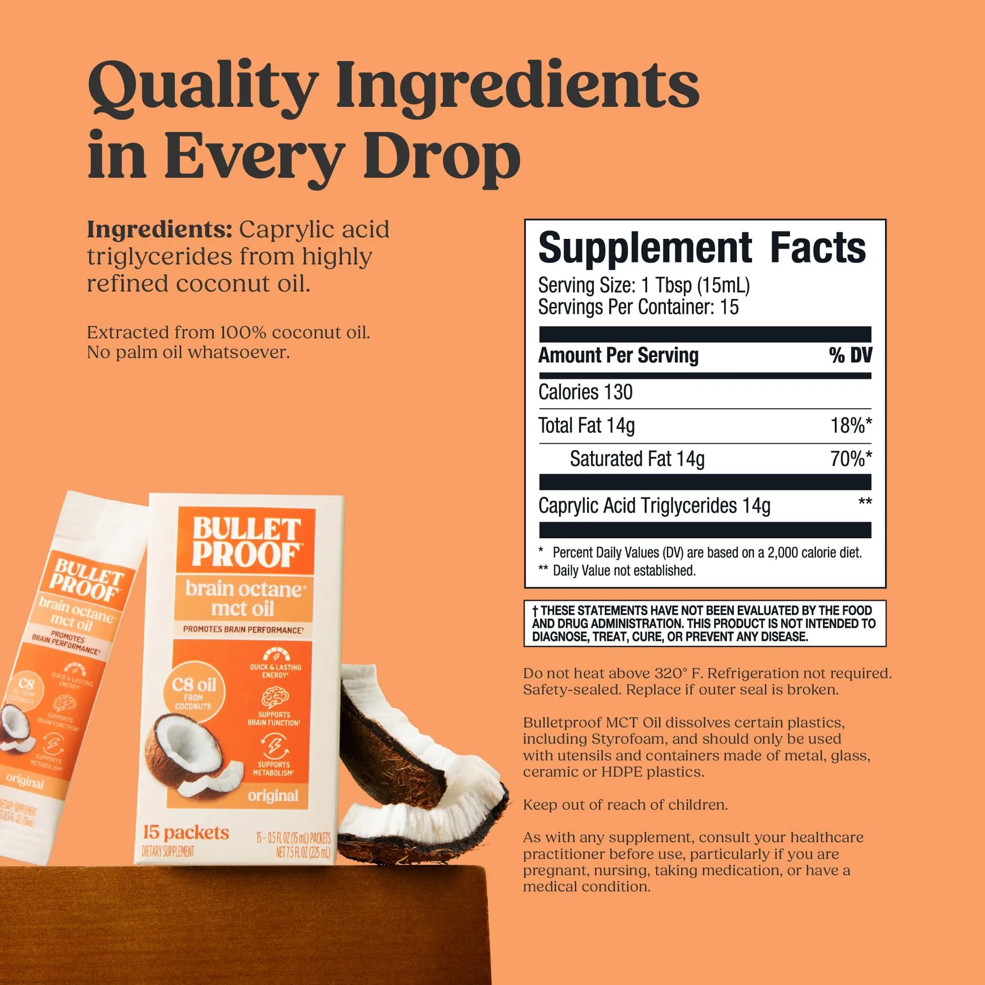 Bulletproof Brain Octane C8 MCT Oil Packets (7.5 Fl Oz Total, 15 x 0.5 Fl Oz) | Pure C8 MCT Oil for Ketogenic Energy - view 5
