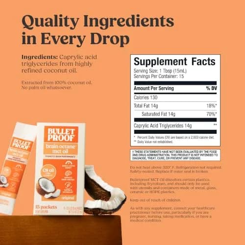 Bulletproof Brain Octane C8 MCT Oil Packets (7.5 Fl Oz Total, 15 x 0.5 Fl Oz) | Pure C8 MCT Oil for Ketogenic Energy thumbnail 5