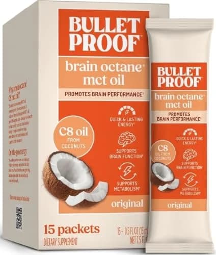 Bulletproof Brain Octane C8 MCT Oil Packets (7.5 Fl Oz Total, 15 x 0.5 Fl Oz) | Pure C8 MCT Oil for Ketogenic Energy thumbnail 1