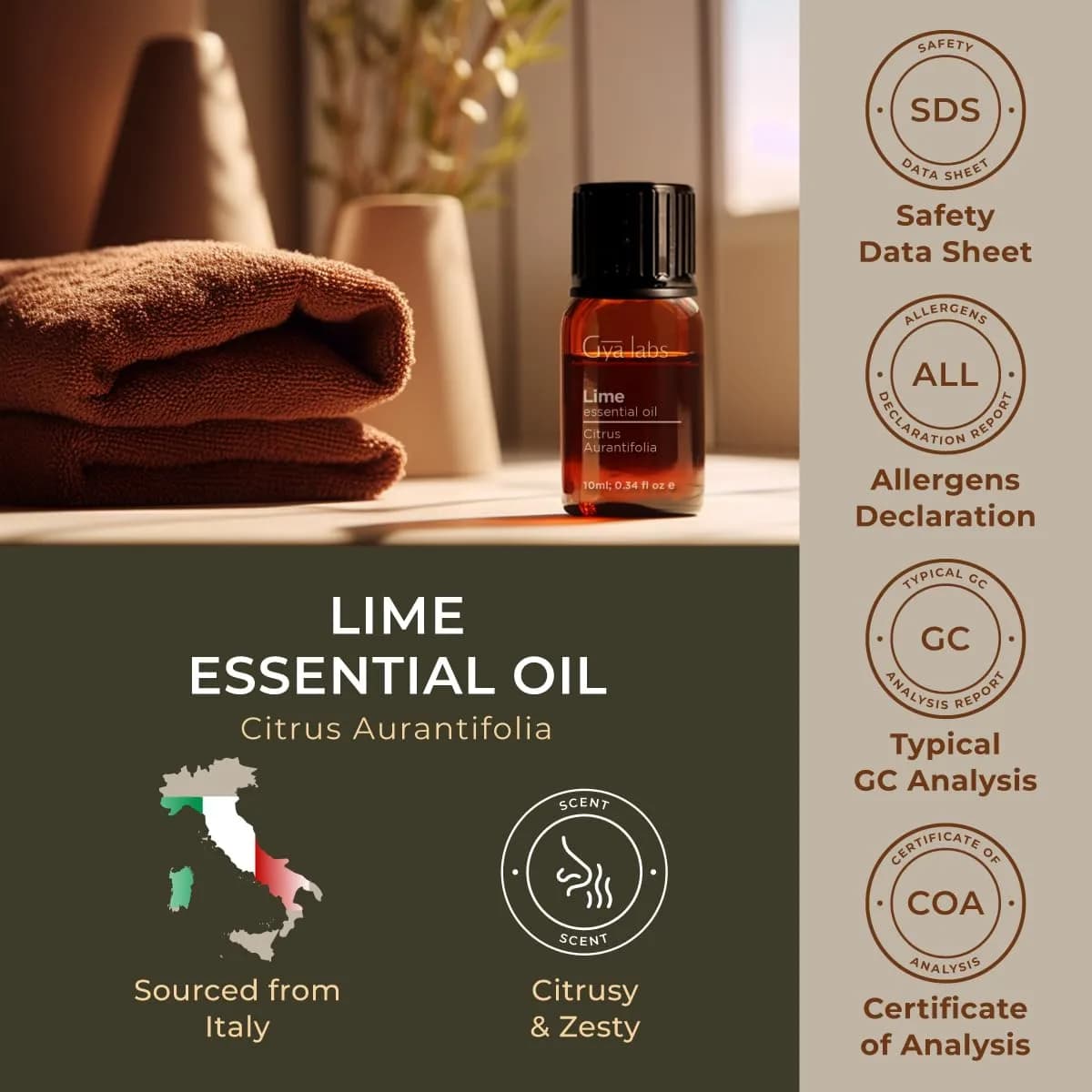 Gya Labs 100% Pure Lime Essential Oil for Skin, Hair & Candle Making Scent | Aromatherapy Grade 10ml (0.34 Fl Oz) - view 6