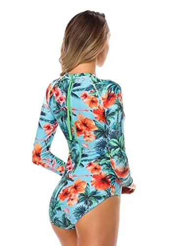 AXESEA Womens Long Sleeve Rash Guard UV UPF 50+ Sun Protection Printed Zipper Surfing One Piece Swimsuit Bathing Suit | UV UPF 50+ Sun Protection thumbnail 5