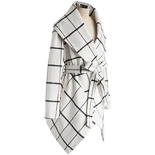 CHICWISH Wool Blend Coat Size XXXL | Off-White Geometric Wool Coat with Asymmetric Hemline thumbnail 4