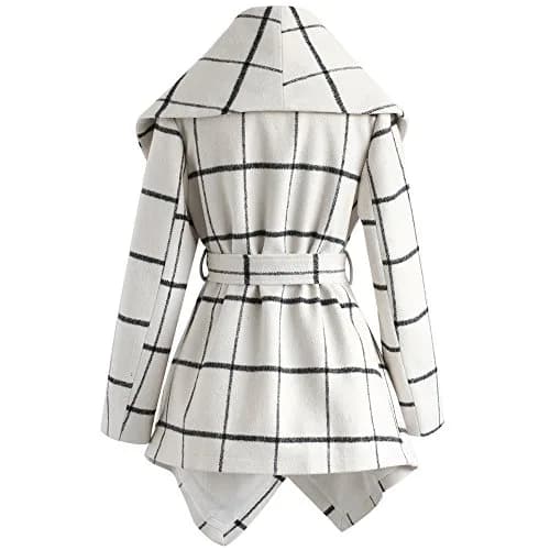 CHICWISH Wool Blend Coat Size XXXL | Off-White Geometric Wool Coat with Asymmetric Hemline thumbnail 5