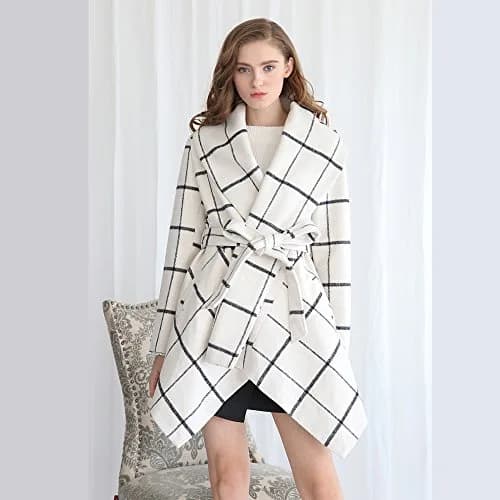 CHICWISH Wool Blend Coat Size XXXL | Off-White Geometric Wool Coat with Asymmetric Hemline thumbnail 2