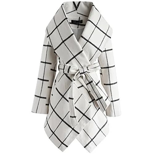 CHICWISH Wool Blend Coat Size XXXL | Off-White Geometric Wool Coat with Asymmetric Hemline thumbnail 3