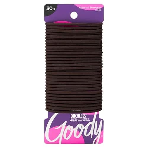 Goody Ouchless Elastic Hair Ties, 30 Count, Brown, 4MM | No-Snag, No-Damage Hold thumbnail 1