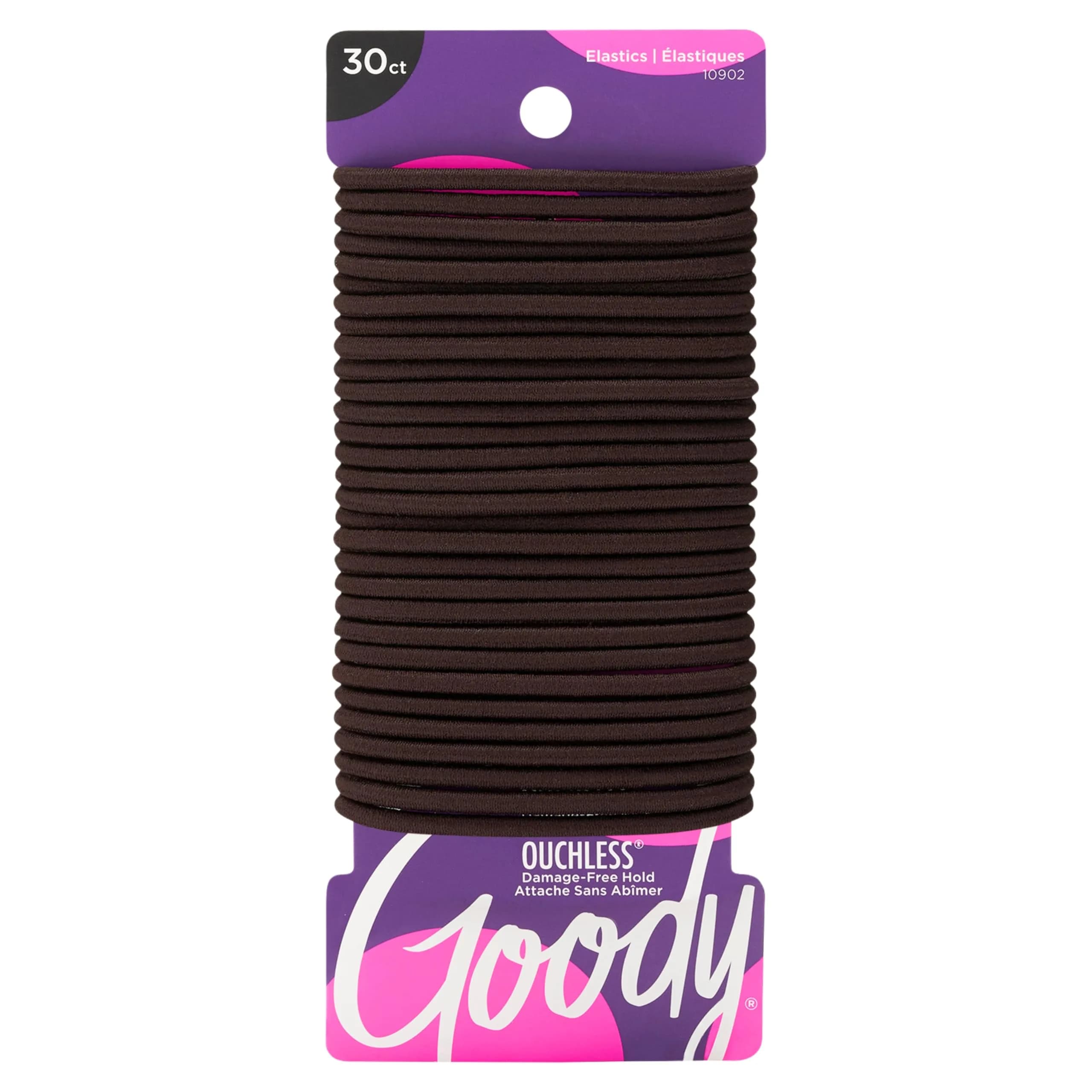 Goody Ouchless Elastic Hair Ties, 30 Count, Brown, 4MM | No-Snag, No-Damage Hold - main product image