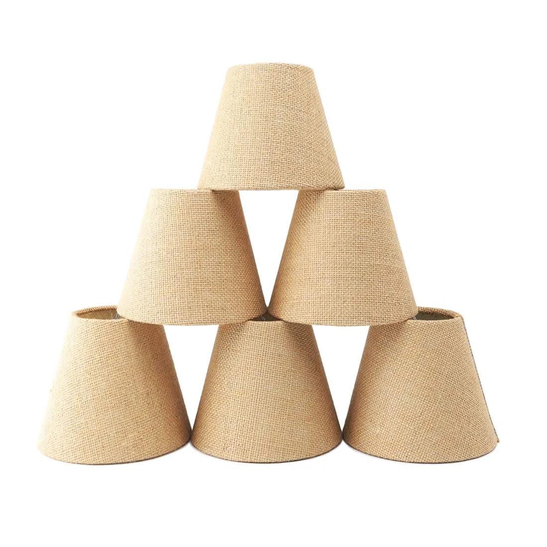Eurus Home Small Lamp Shade Set of 6 Burlap Clip-On Shades 3" Top x 6" Bottom x 5" Slant