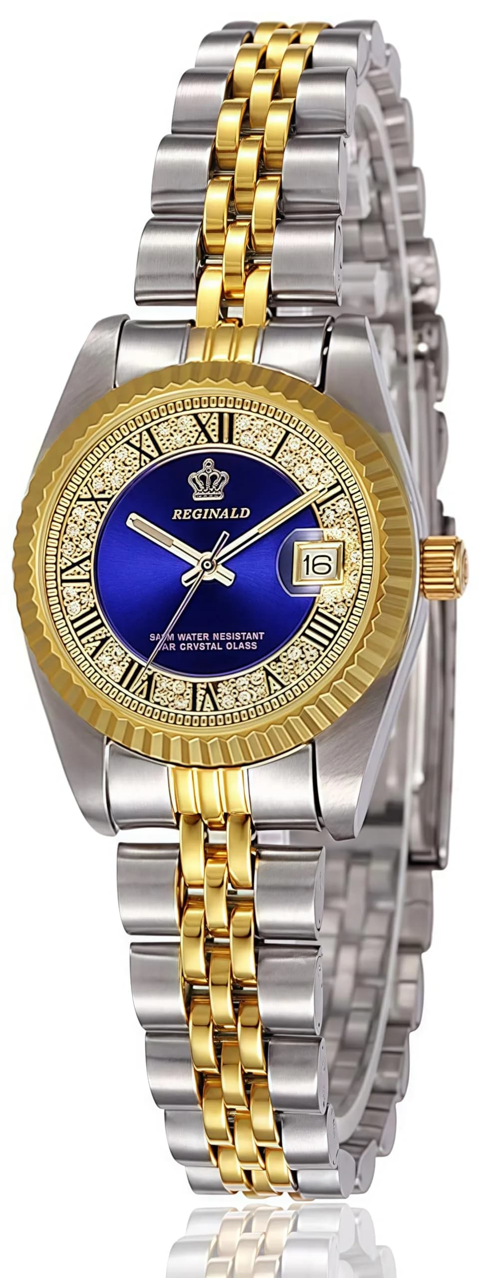 MASTOP Women's Two Tone Stainless Steel Dress Watch | 26mm Case, Luminous Dial, 30m Water Resistant — Blue