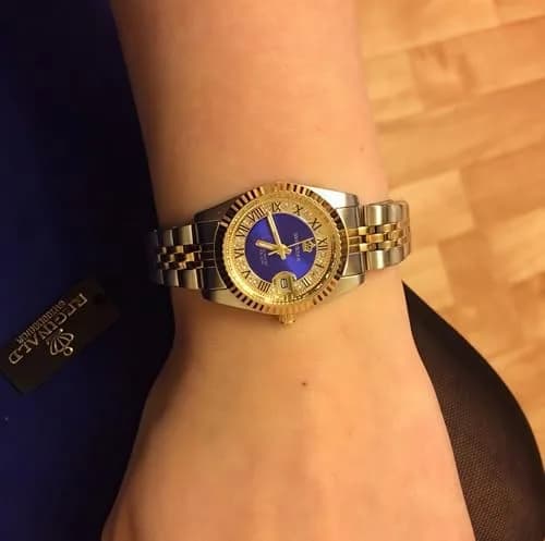 MASTOP Women's Quartz Watch 26mm (1 inch) | Luminous Blue Dial, Silver & Gold Two-Tone Stainless Steel Dress Bracelet Watch thumbnail 4