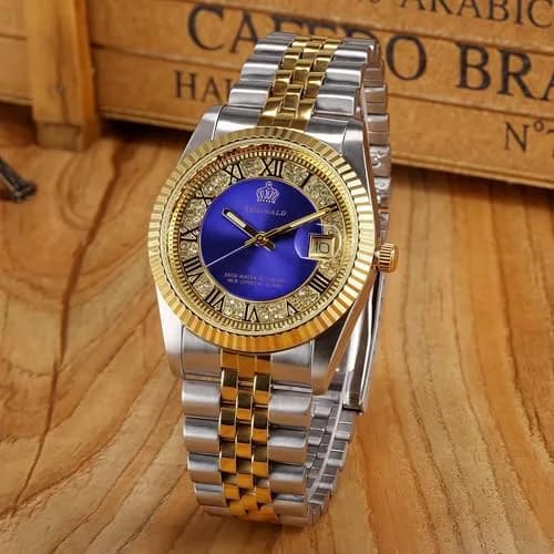 MASTOP Women's Quartz Watch 26mm (1 inch) | Luminous Blue Dial, Silver & Gold Two-Tone Stainless Steel Dress Bracelet Watch thumbnail 3