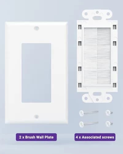 VCE Single Gang Brush Wall Plate Cable Pass Through White, 5-Pack | Routes HDMI, Coax, Speaker, Network Cables, behind Wall Mount TV thumbnail 5