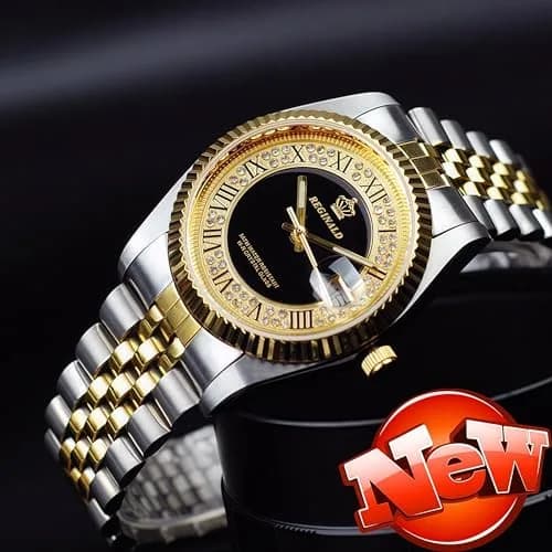 MASTOP Women's Silver & Gold Two Tone Stainless Steel Dress Watch with Black Dial | Luminous Quartz Movement thumbnail 3