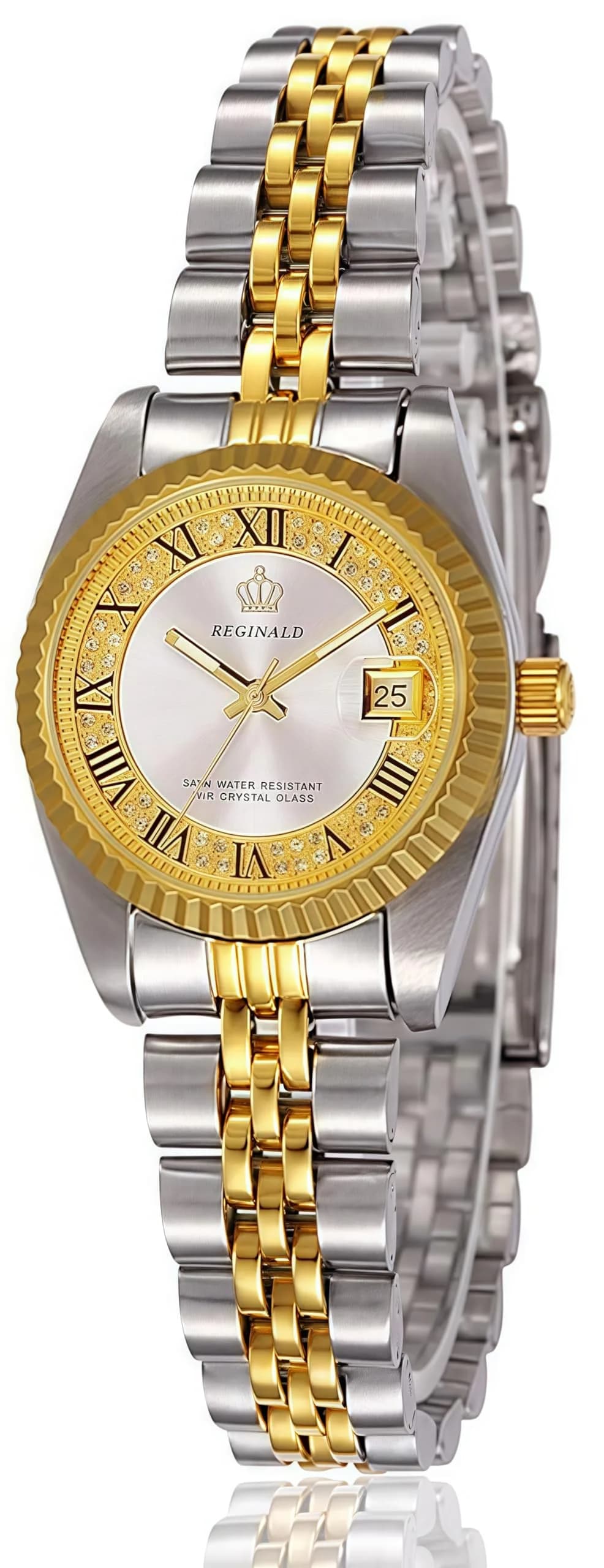 MASTOP Women's Two Tone Stainless Steel Dress Watch | 26mm Case, Luminous Dial, 30m Water Resistant — White