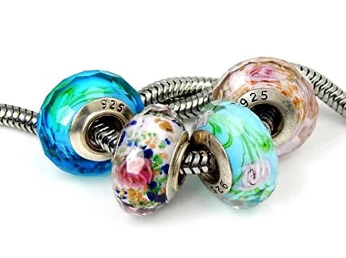 Comelyjewel Handmade Murano Glass Charm Beads with Roses for European Bracelets (Set of 4, Multicolor) thumbnail 1